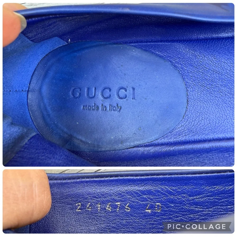 Gucci Blue Leather Bamboo Bow Ballet Flats Size 40 - Picture 14 of 16